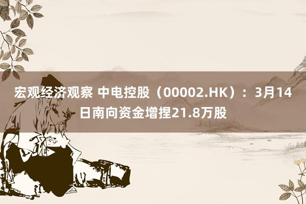 宏观经济观察 中电控股（00002.HK）：3月14日南向资金增捏21.8万股