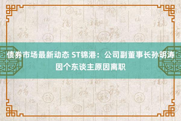 债券市场最新动态 ST锦港：公司副董事长孙明涛因个东谈主原因离职